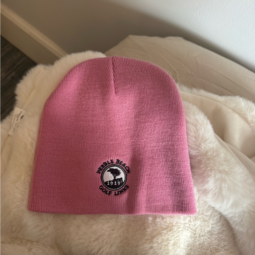 NEW- Pebble Beach Pink Knit Beanie with Embroidered Logo